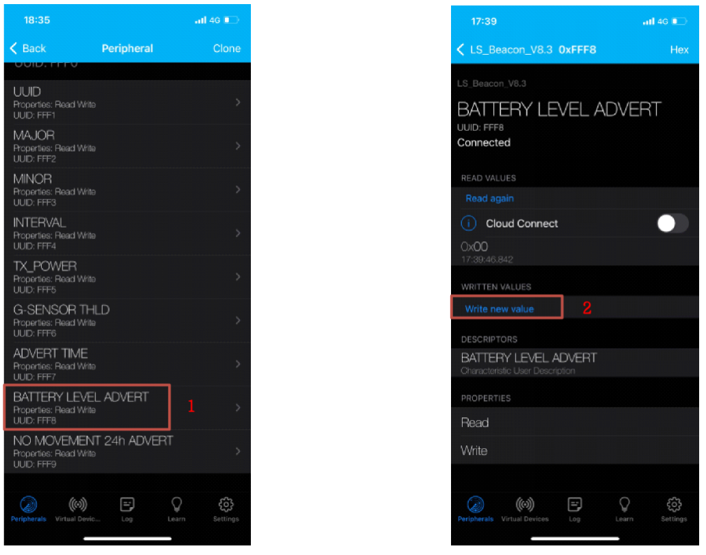 Manuale utente etichetta beacon Bluetooth B002 7 Lansitec Configurazione dell'annuncio del livello della batteria dell'etichetta del beacon Bluetooth B002